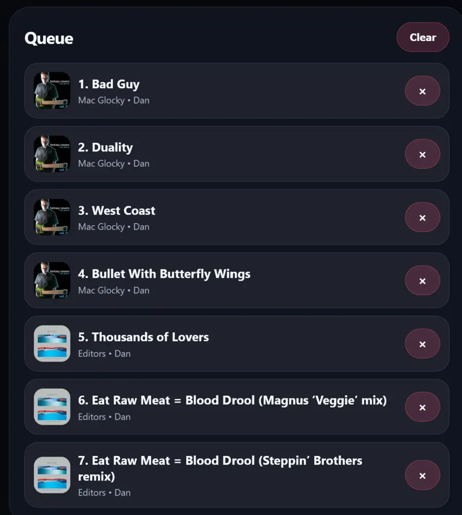 The shared CueRoom music queue